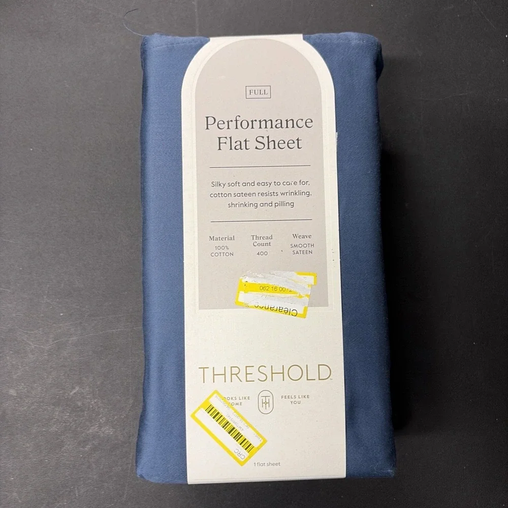 Full 400 Thread Count Performance Flat Sheet Metallic Blue Threshold Cotton 0572